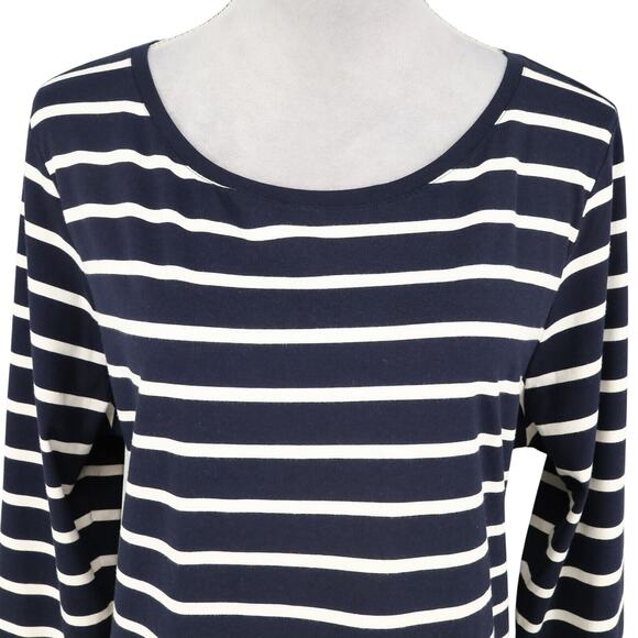 Chicos Top 3 Womens XL Dark Navy White Stripe Blouse Bell Sleeve Pima Cotton - Picture 7 of 13